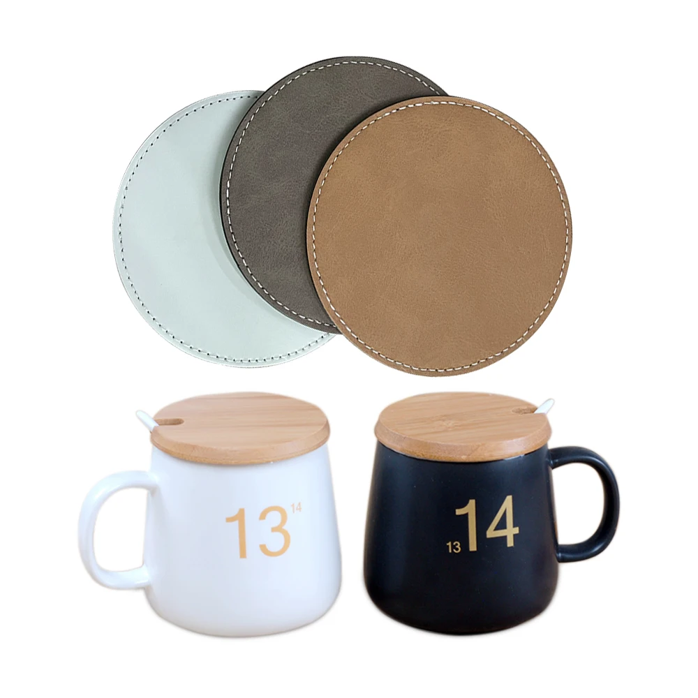 

Subbank Wholesale Leather Cup Mat Custom Printed DIY Sublimation Blank Leather Coaster