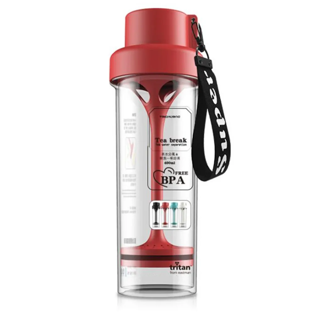 Bpa Free 400ml Shiny Handle Lid Tea Infuser Bottle Double Wall