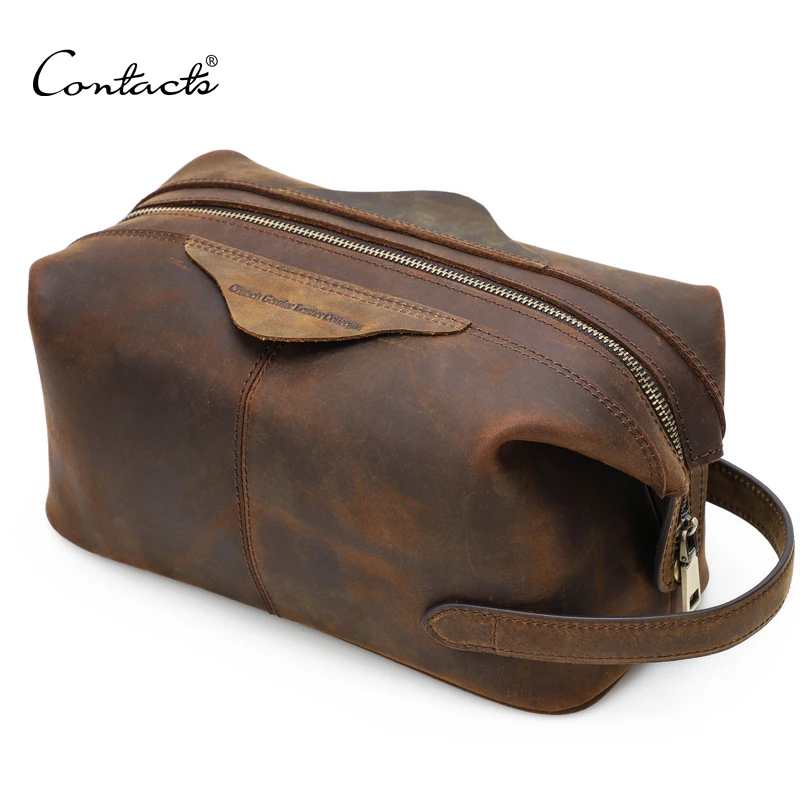 

dropship contact's factory wholesale high quality vintage leather big capacity cosmetic bag toiletry make up bag for travel men, Coffee or customized