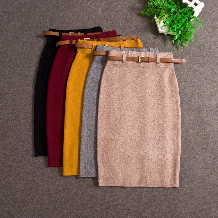 

B61975A Autumn/winter 2019 knit split tight stretch wrap hip pencil skirt