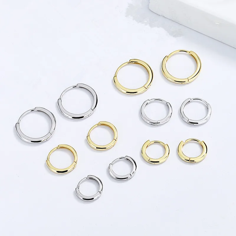 Fashion Earrings Jewelry 925 Sterling Silver Simple Plain Round Hoop Earrings Gold Plated Different Size Hoop Earrings Women