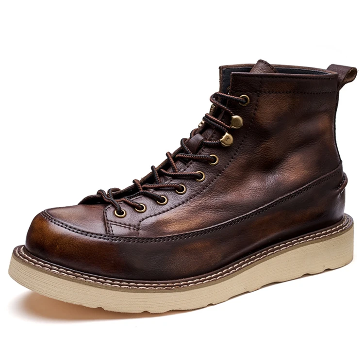 

Supplier high quality wholesale customized cheap breathable wear-resistant leather + rubber men's boots, Brown