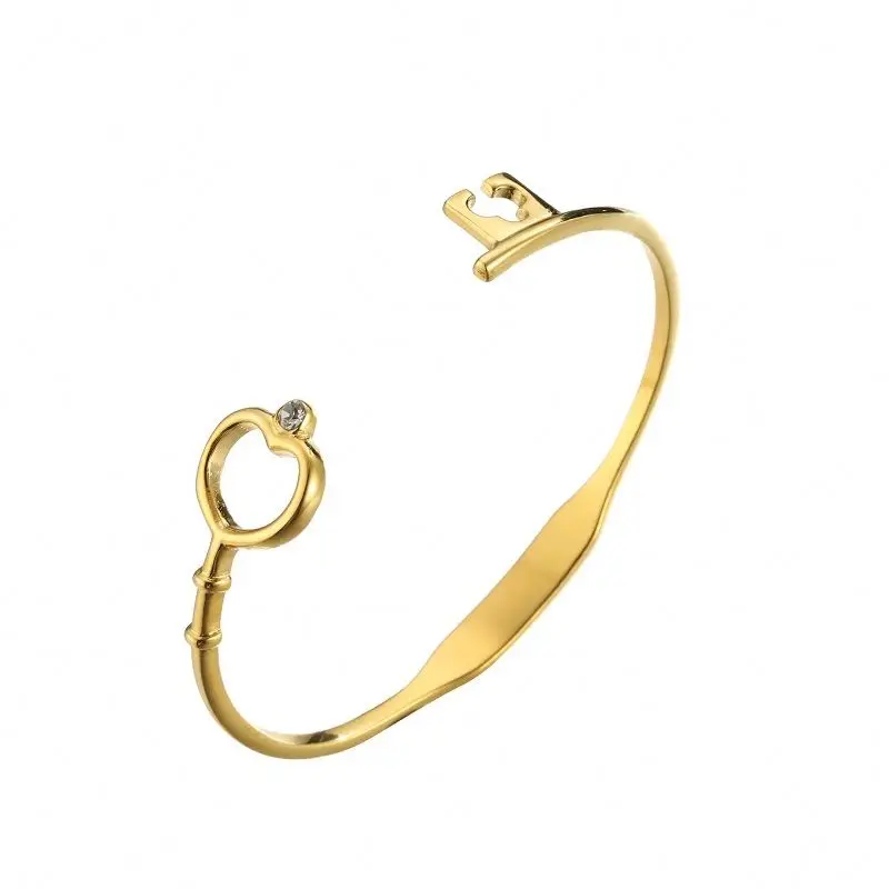 

Kpop Fashion Key And Lock Shaped Bangle With Zircon Manufacturer Supply Stainless Steel Bracelet, Gold color