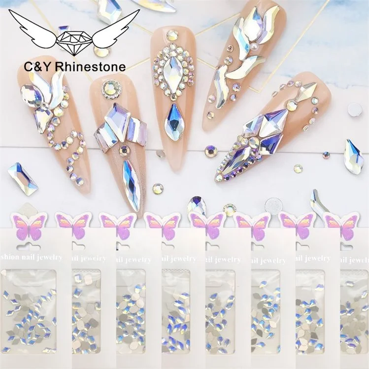 

C&Y High Quality K9 Colorful Nail Rhinestone White Crystal Nails Stone Decorations, Sky ab