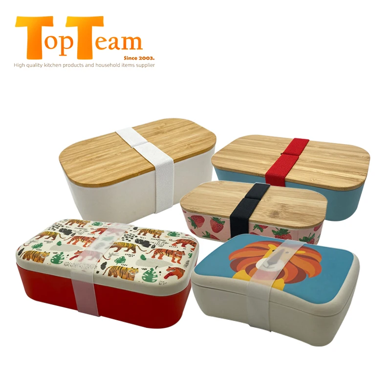 

Food containers biodegradable kids/adult custom lunch box student bento bowl with eco bamboo lid sealed