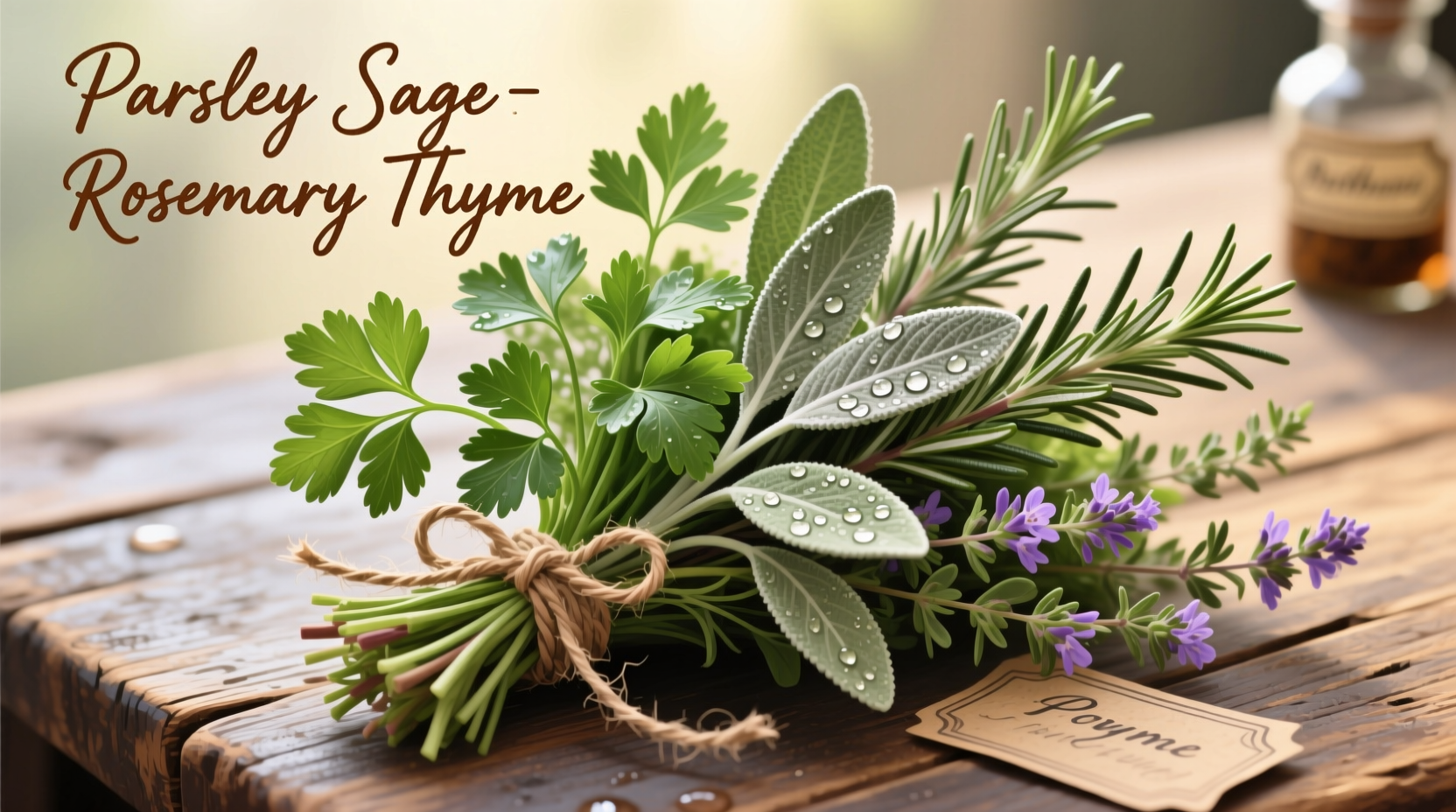 Frischer Kräuterstrauß mit Petersilie, Salbei, Rosmarin und Thymian