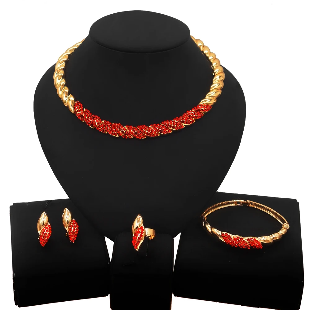 

Yulaili Classic And Simple Design Round Red Diamond Jewelry Set Pakistani Romantic Wedding Bridal Clothing Matching Jewelry Sets, Gold silver red any color is avaliable