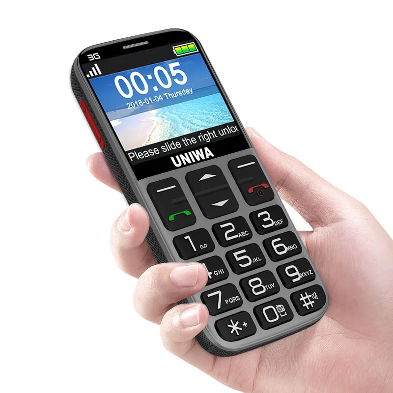 

UNIWA V808G 1400mAh Battery Big Keypad 3G SOS Emergency Senior Feature Phone For Old People, Black