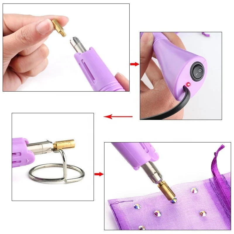 

QIAO Heat Applicator Wand Iron on Tool Pink Black Purple Electric Hotfix Rhinestone Applicator for Clothing