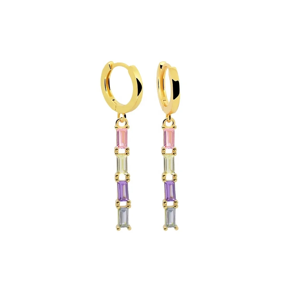 

Simple 925 Silver European 18k Gold Rainbow Baguette Zircons Drop Earring