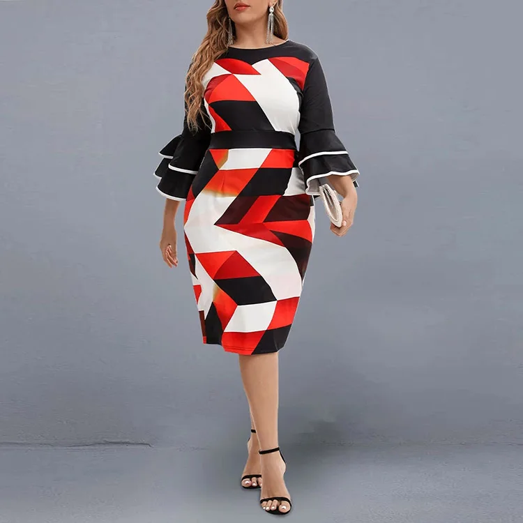 

Wholesale Long Sleeve Elegant Party Casual Dress Grande Taille Robes Pour Femme Summer Women Clothing Xl-5xl Plus Size Dress