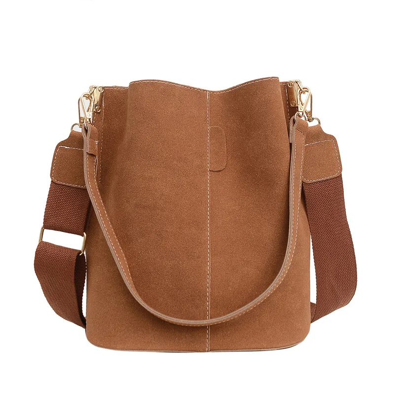 

Designer High Quality Vintage Matte PU Leather Bucket Bags Women Handbags Shoulder 2020