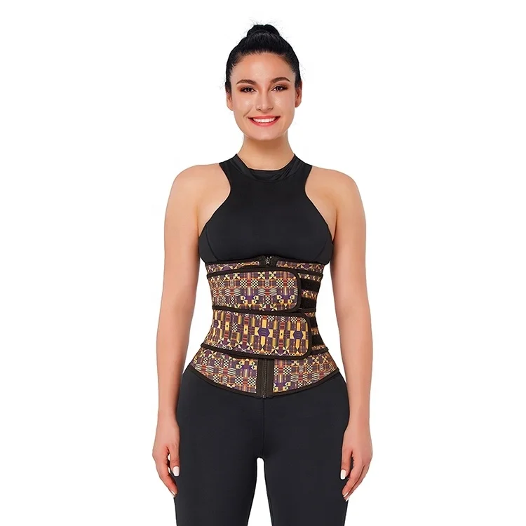 

Reyer New Print Pattern Fashion Compression Double Belt Women Workout Tummy Control Latex Waist Trainer Shaper, Picture