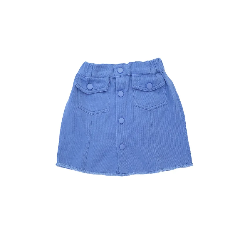 

Children's denim skirt spring girls solid color single-breasted denim skirt A-line skirt