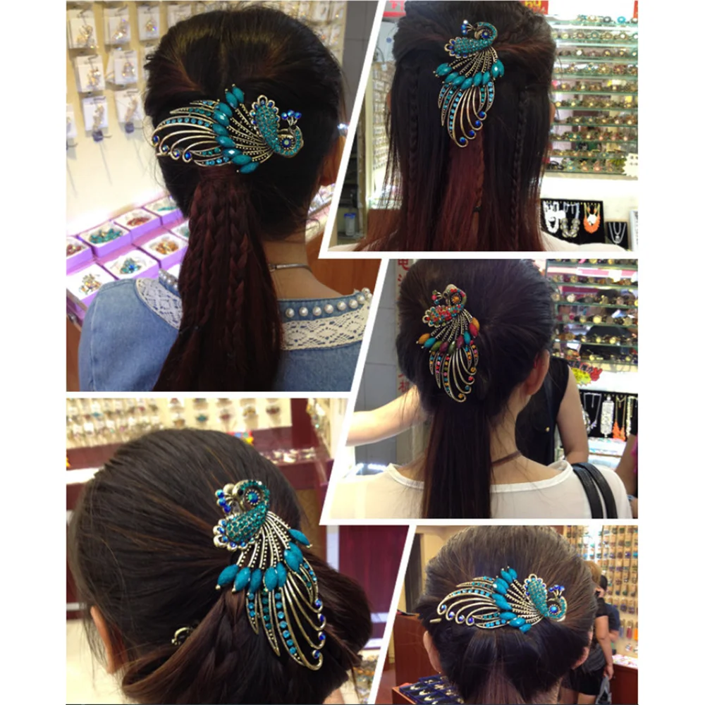 
Exquisite Retro Style Rhinestone Peacock Hair Pin Phoenix Duckbill Clip Hair Jewelry Hair Forks 