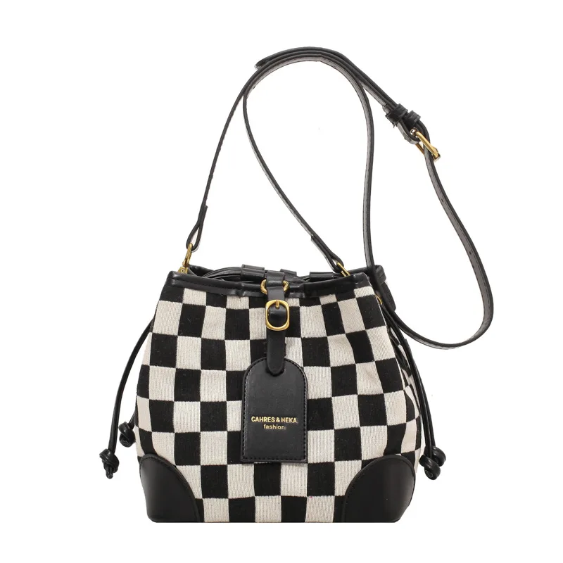 

ins fashion handbags 2021 new wild tide brand niche checkerboard lattice one-shoulder armpit bag messenger bucket bag