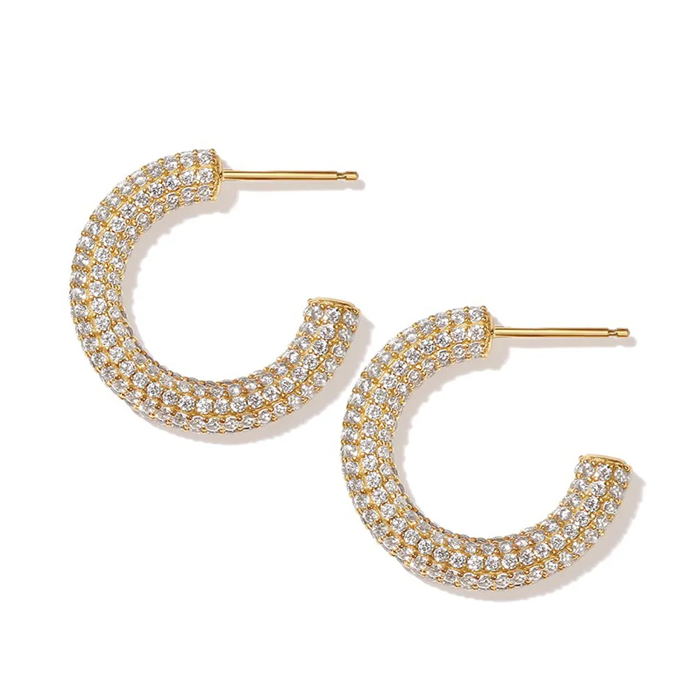 

Fashion Cluster 18k Gold Filled Golden Hoop Earring For Women Popular Rhinestone Rattan Crescent Shenzhen Jewelry