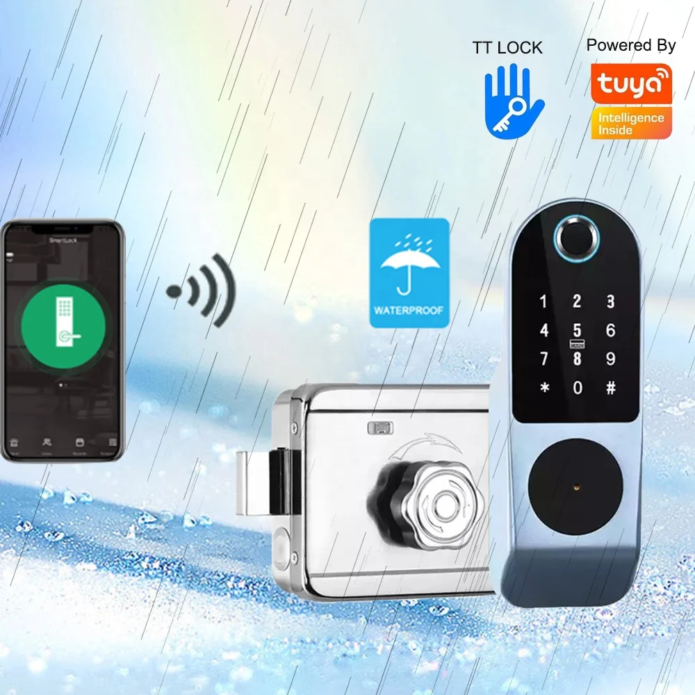 

Outdoor Waterproof Rim Lock WIFI Tuya APP Gate Lock Biometric Fingerprint Smart Door Lock