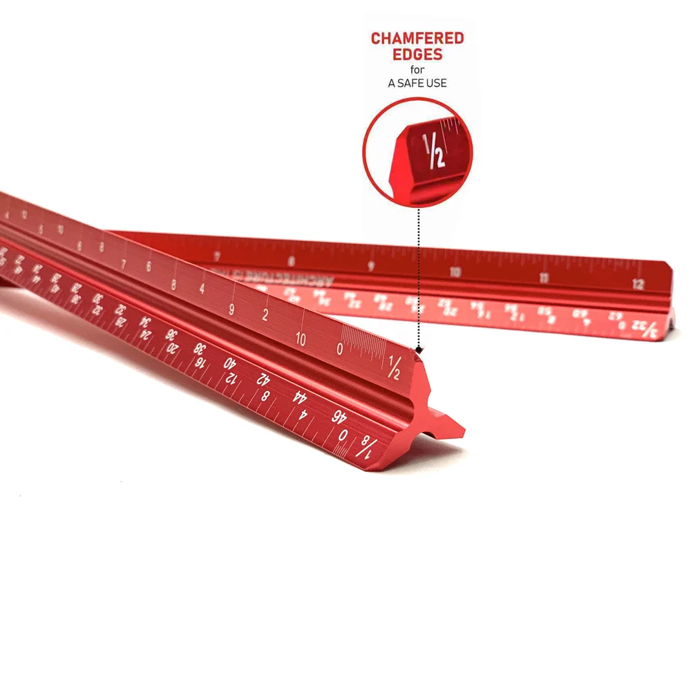 

12 Inch Laser-Etched Imperial Engineering Triangular Architectural Scale Ruler With Chamfered Edges Steel Ruler