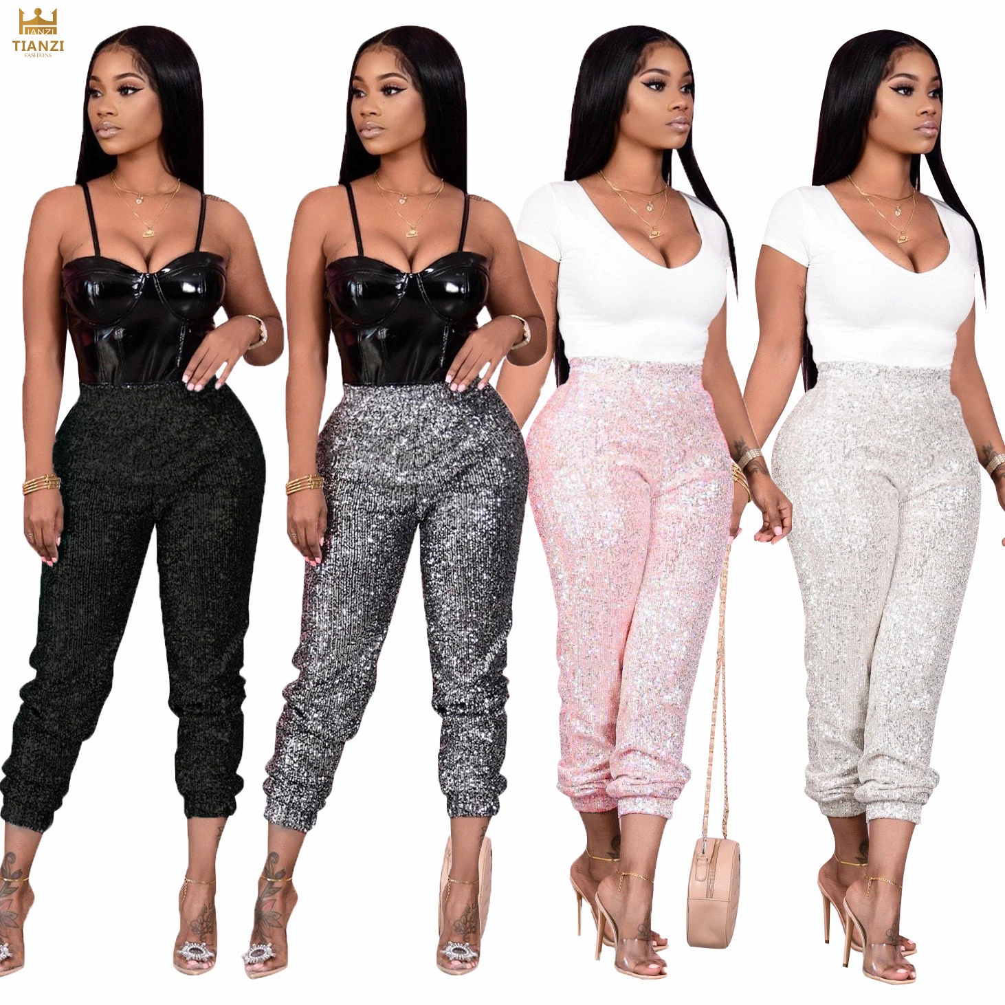 

C1169 - women fashion sequin solid pants