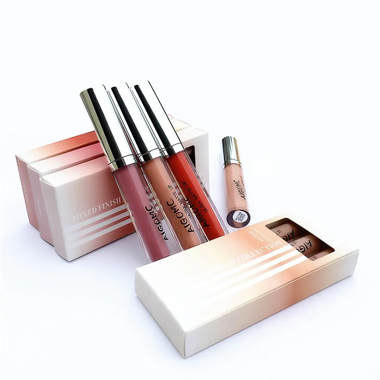 

Own brand women's waterproof matte lip beauty AIGOMC three pack lip gloss AAT1-AAT4