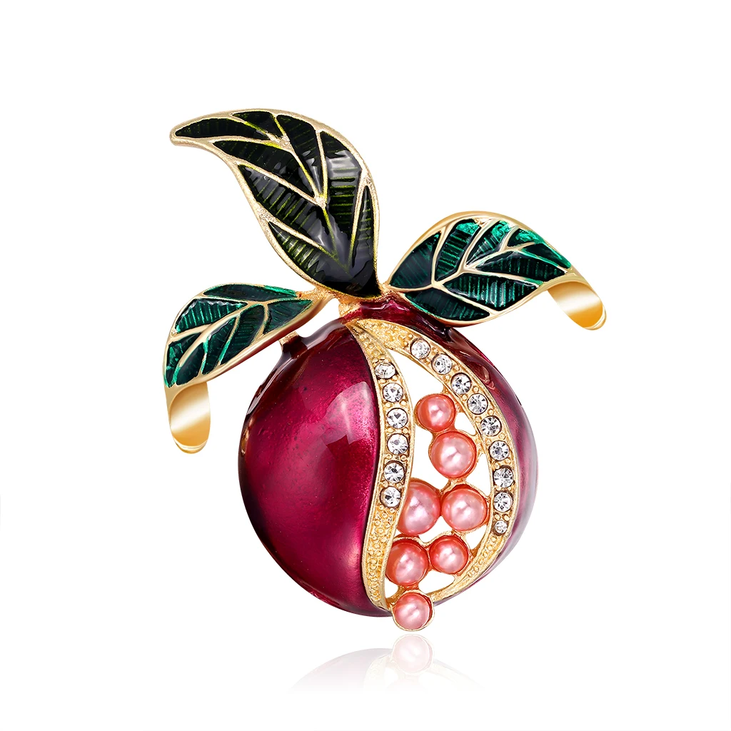 

New Enamel Fruit Brooch Pins For Girls And Women Party Sweater Suit Scarf Rhinestone Pomegranate Brooches Jewelry