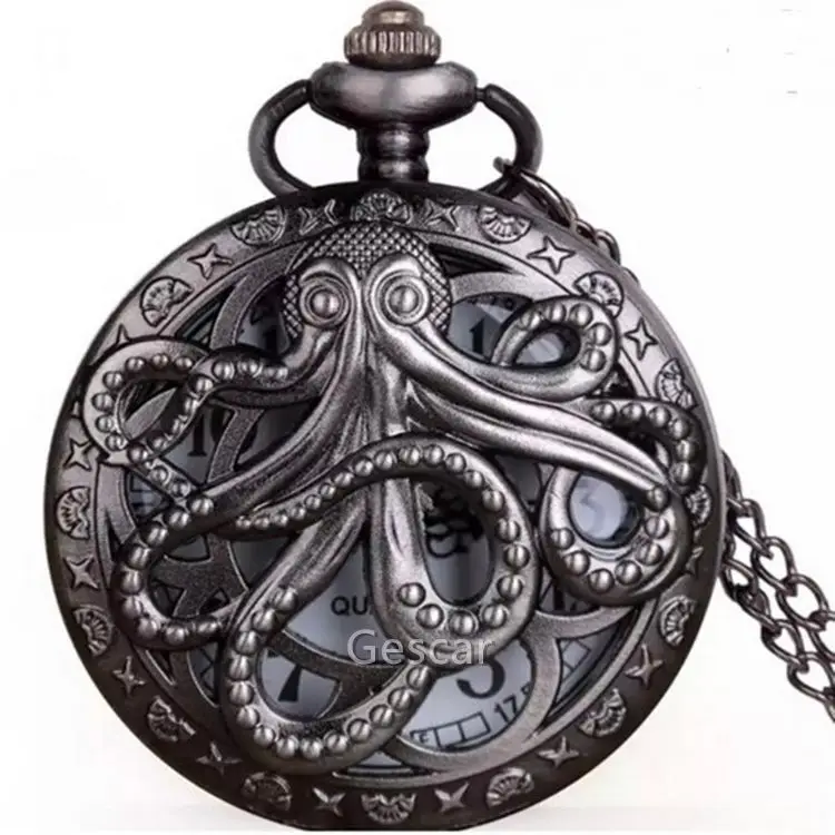 

Hot Creativity Hollow Out Watch Quartz Pocket Watch Big Octopus Arabic Numerals Necklace Pocket Watch Wholesale, Gold