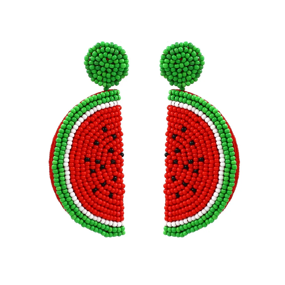 

Hot Sale Seed Beads Ball Earrings Women Handmade Watermelon Jewelry Earrings, 4colors