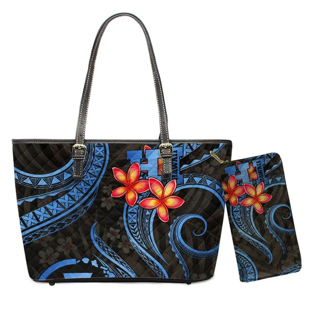 

American Samoa Polynesian Gold Plumeria Print Women Handbags 2020 Luxury 2 pcs/set Bags Women Handbags Purses Shoulder Tote, Accept custom made