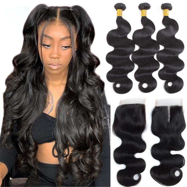 

1b# Body Wave Virgin Brazilian Hair Bundles, Women Brazilian Human Hair Weave With Closure, 10a Mink Brazilian Hair Vendor