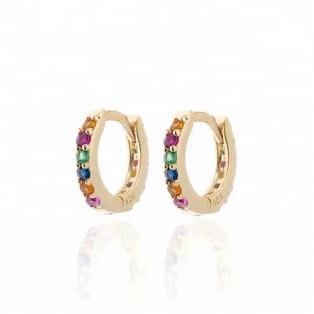 

India Free Shipping Hot 925 Sterling Silver White/Gold Small Color Zircon Hoop Rainbow Earrings