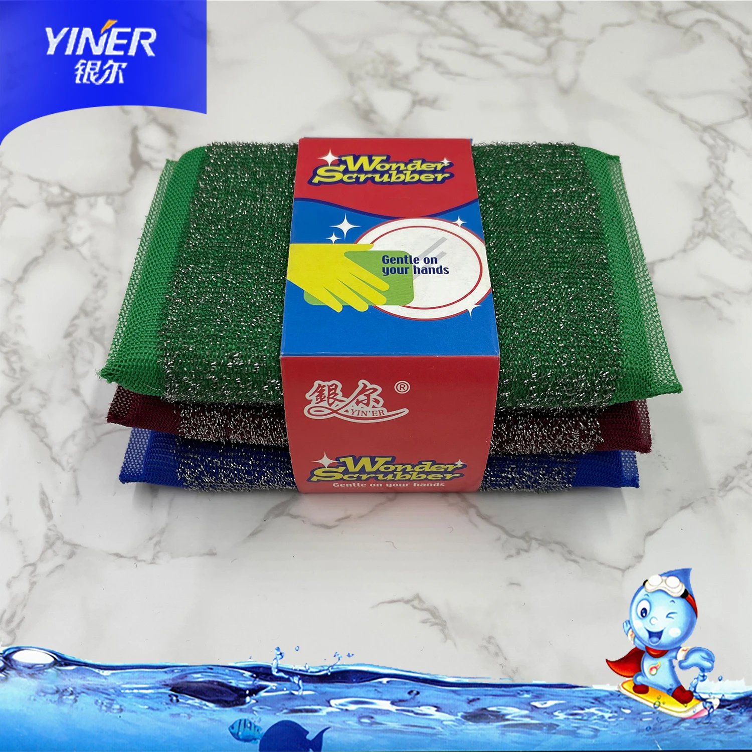 

Yiner Sponge Powerful Kitchen Cleaning 2 cm Thickness 3 Pcs Color Feature Eco Material Pad Steel Scourer Sponge Scrubber, 3 colors