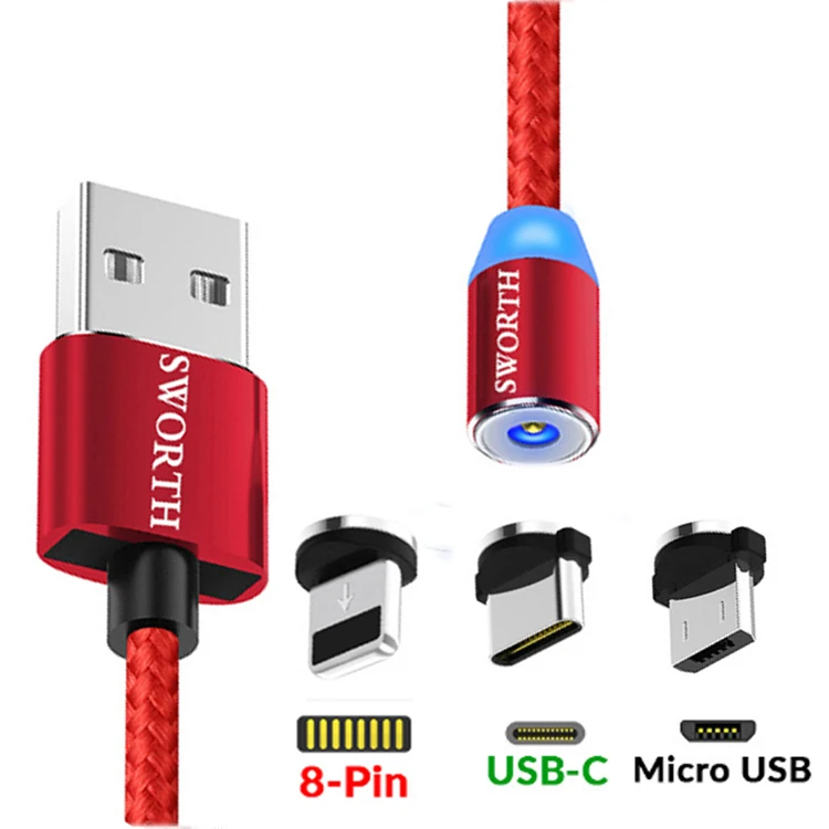 

Dropshipping products 2021 mobile phone accessories 3 in 1 magnetic micro usb cable, Black, red, silver, golden