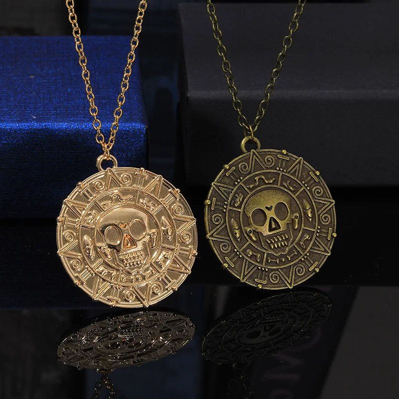 

Classic film surroundings Aztec gold coins skull pirates men's vintage sweater chain fashion jewelry necklaces