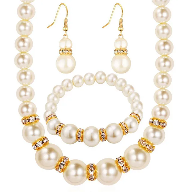 

Jachon New style Vintage Simulated Pearl Jewelry Sets For Women Wedding Bridal Crystal Necklace Bracelet Earrings Jewelry Set