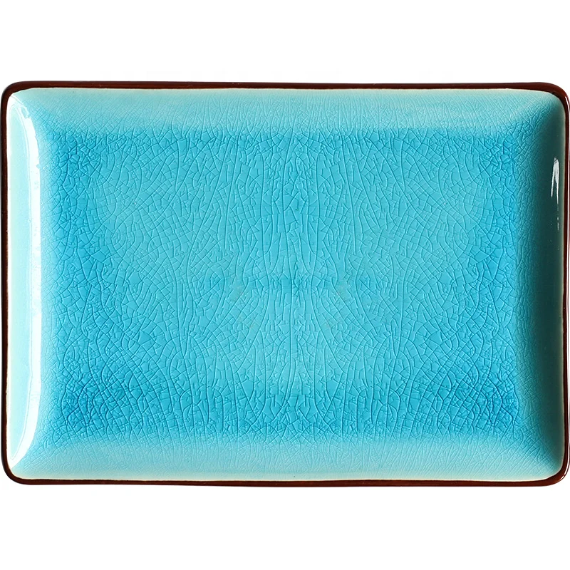 

Hot Sale Restaurant Ceramic Dinner Plates Ice Crack Glaze Luxury Tableware, Blue