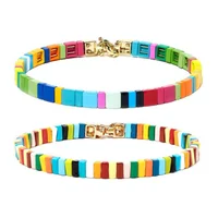 

2019 Handmade Custom Enamel Rainbow Beads Choker Necklace Dainty Colorful Metal Tile Miyuki Necklace Jewelry for Women