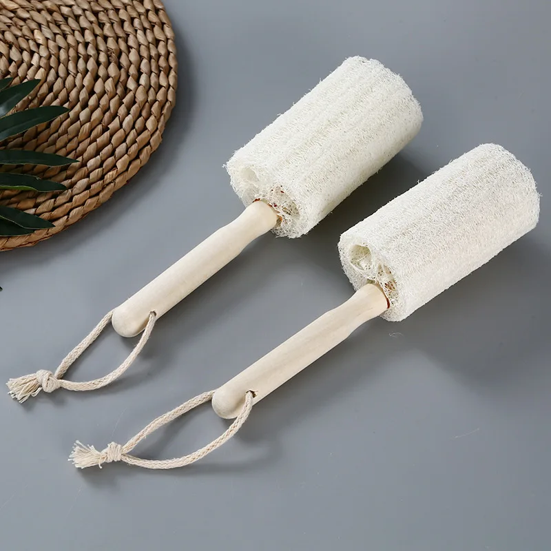 

Home Wooden Handle Hanging Kitchen Cleaning Dish Wash Loofah Sponge Bottle Cup Brush, Natural