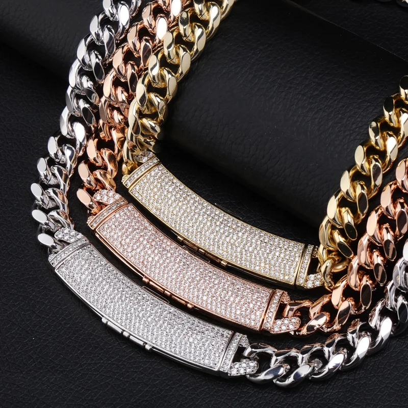 

12mm Width Newest Box Clasp Micro Pave Iced CZ Cuban Link Necklaces Chains Luxury Bling Jewelry Fashion Hip Hop For Men Gift New