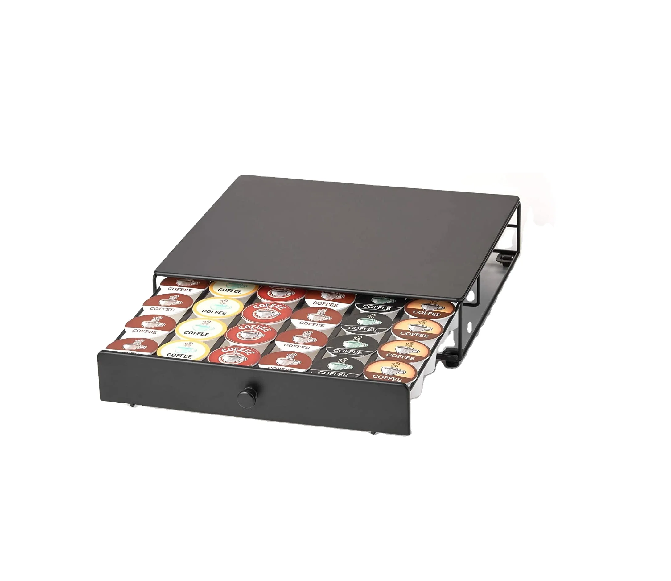 

High quality fixed coffee machine base black metal coffee capsule pod drawer storage box for home, Black and silver