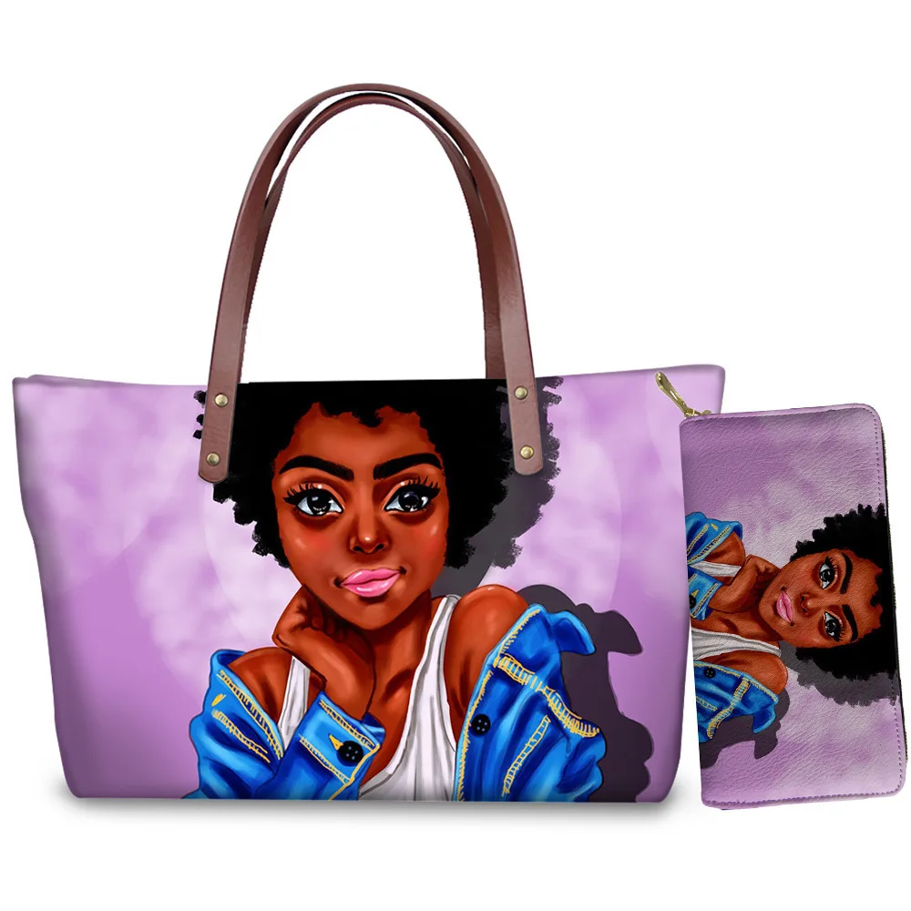 

1pc Custom Cute african girl 3D print women hand bags ladies neoprene tote bag purse and handbag sets Sac A Main, Custom carton image