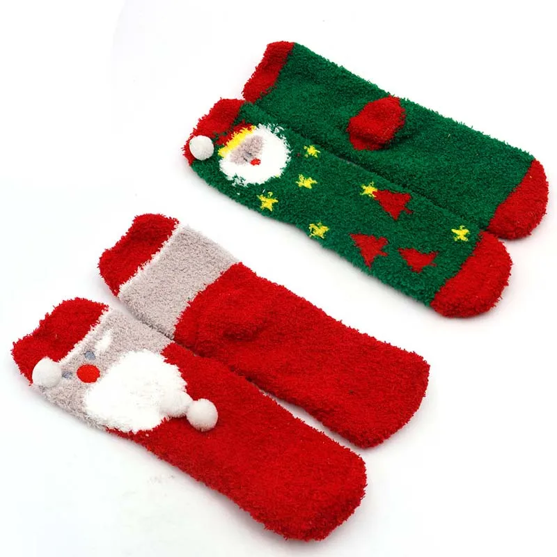 

Weiou Coral fleece socks thickening Christmas gift socks winter warm cartoon sleeping socks high quality design, 2 colors