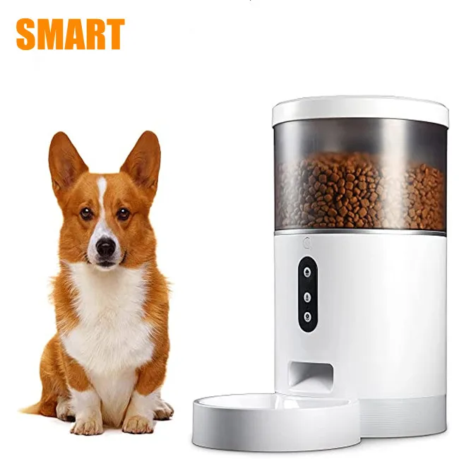 

Custom WiFi pet feeders 4L cat dog food dispenser camera smart video pet automatic feeders, White