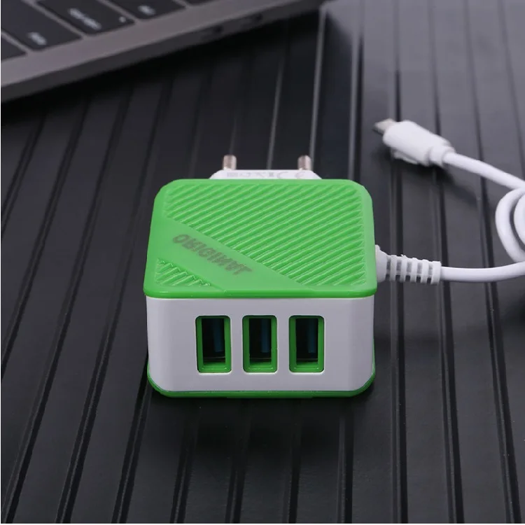 

trending products 2021 new arrivals Logo customization 3USB charger adapterLED mobile phone charger with V8 micro cable