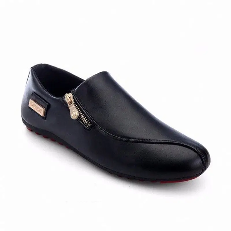 

Men Side Zipper British Style Flat Slip On Casual Shoes