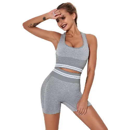 

2021 New Designs Seamless Knitted 2 Piece Yoga Set Quick-Drying Comfortable Nice Pigment Yoga Sets