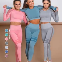 

Custom Woman High Waist Fitness Seamless Yoga Wear Long Sleeve Pants Leggings Yoga Gym Set