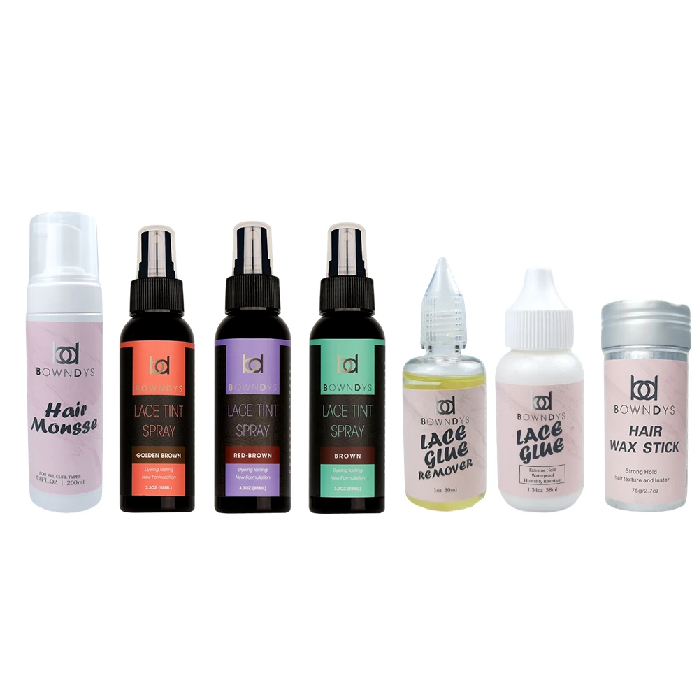 

Custom Private label strong hair mousse lace wig glue remover water proof hair lace glue wig adhesive and tint spray set