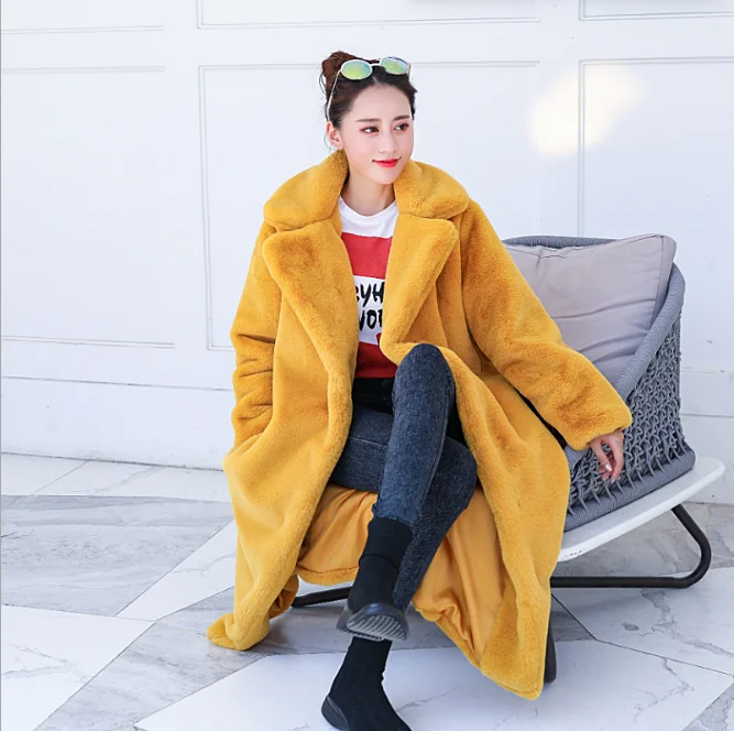

2020 fall and winter New Arrivals Woman's coat fashion Elegant ladies Faux Fur Long Jacket, Khaki, red, pink, white, beige, green, black, yellow, blue, purple