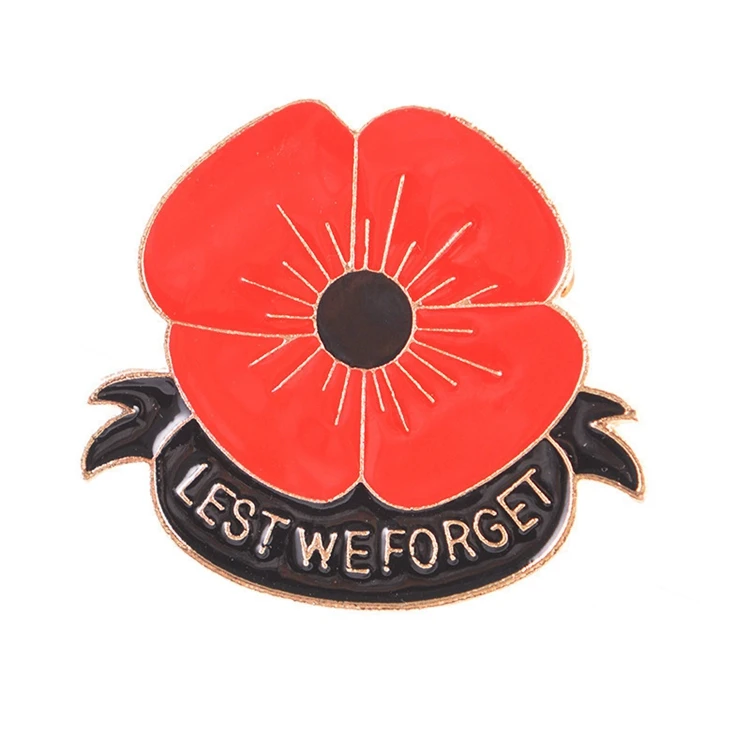 Cheap Wholesale Meaningful British Memorial Lest We Letters Red Poppy Rose Flower Alloy